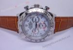 Low Price Rolex Stainless Steel Daytona White Face Leather Strap Replica Watch